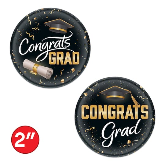Beistle 2" Black & Gold Congrats Grad Buttons, 6ct.